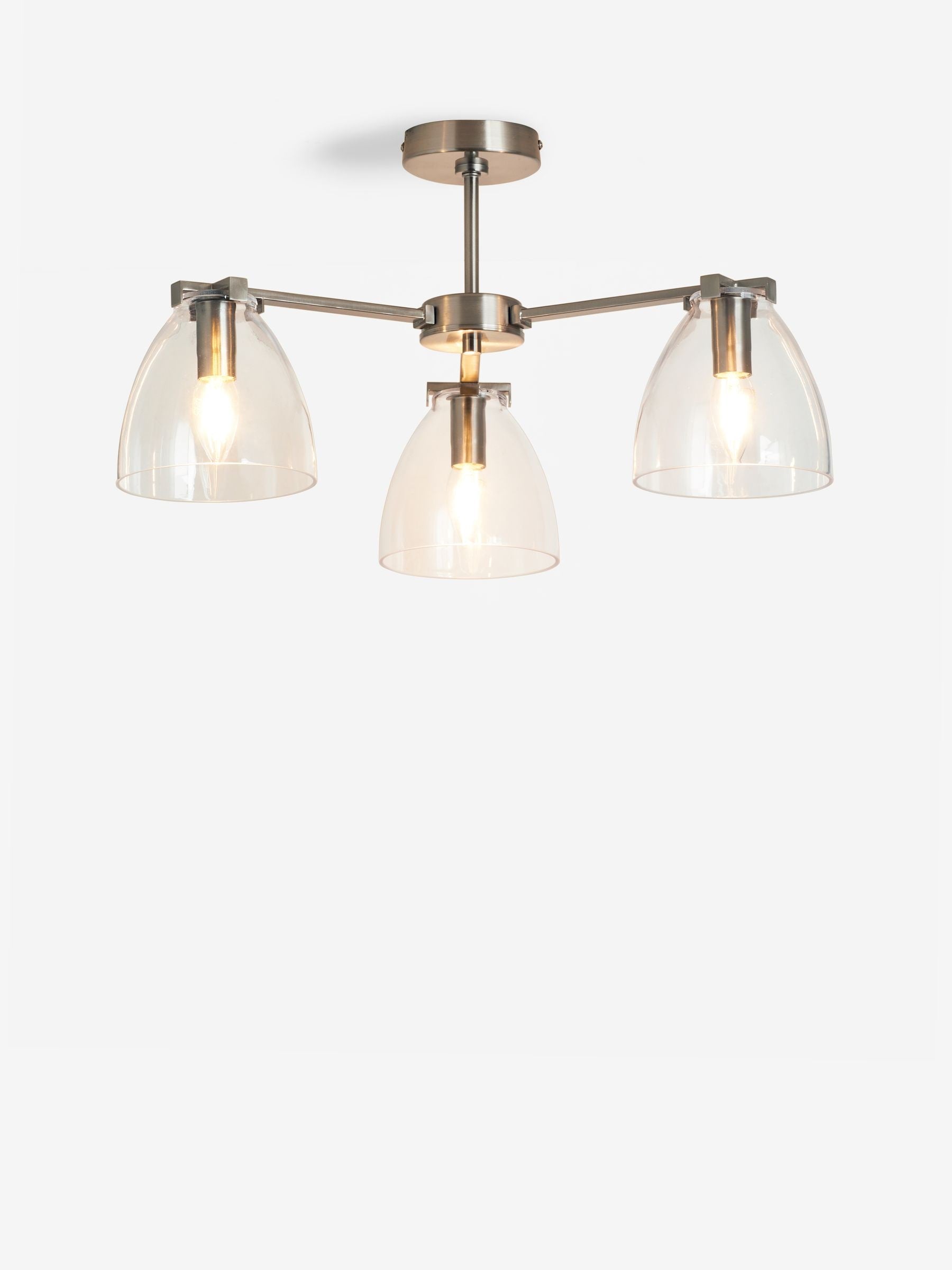 Derwent brushed nickel flush ceiling light 3 glass shades (British brand)