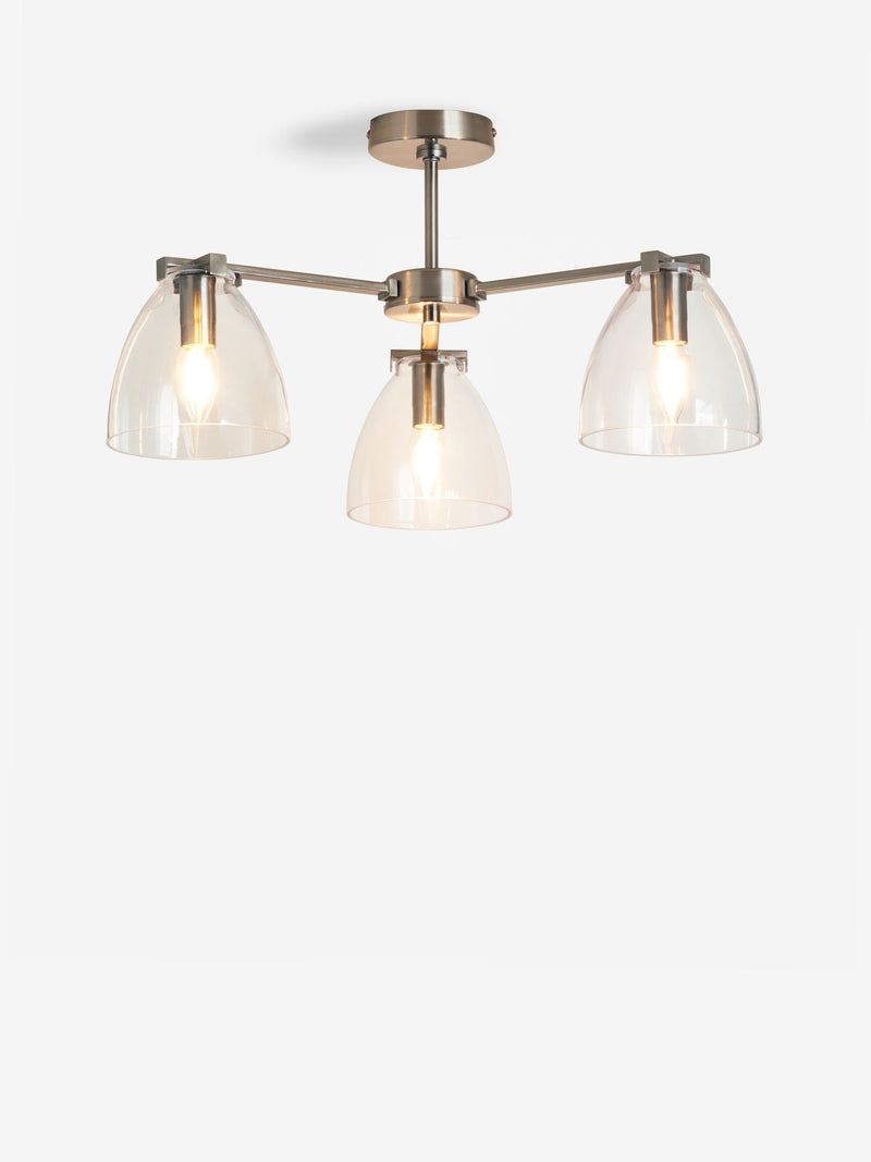 Derwent brushed nickel flush ceiling light 3 glass shades (British brand)