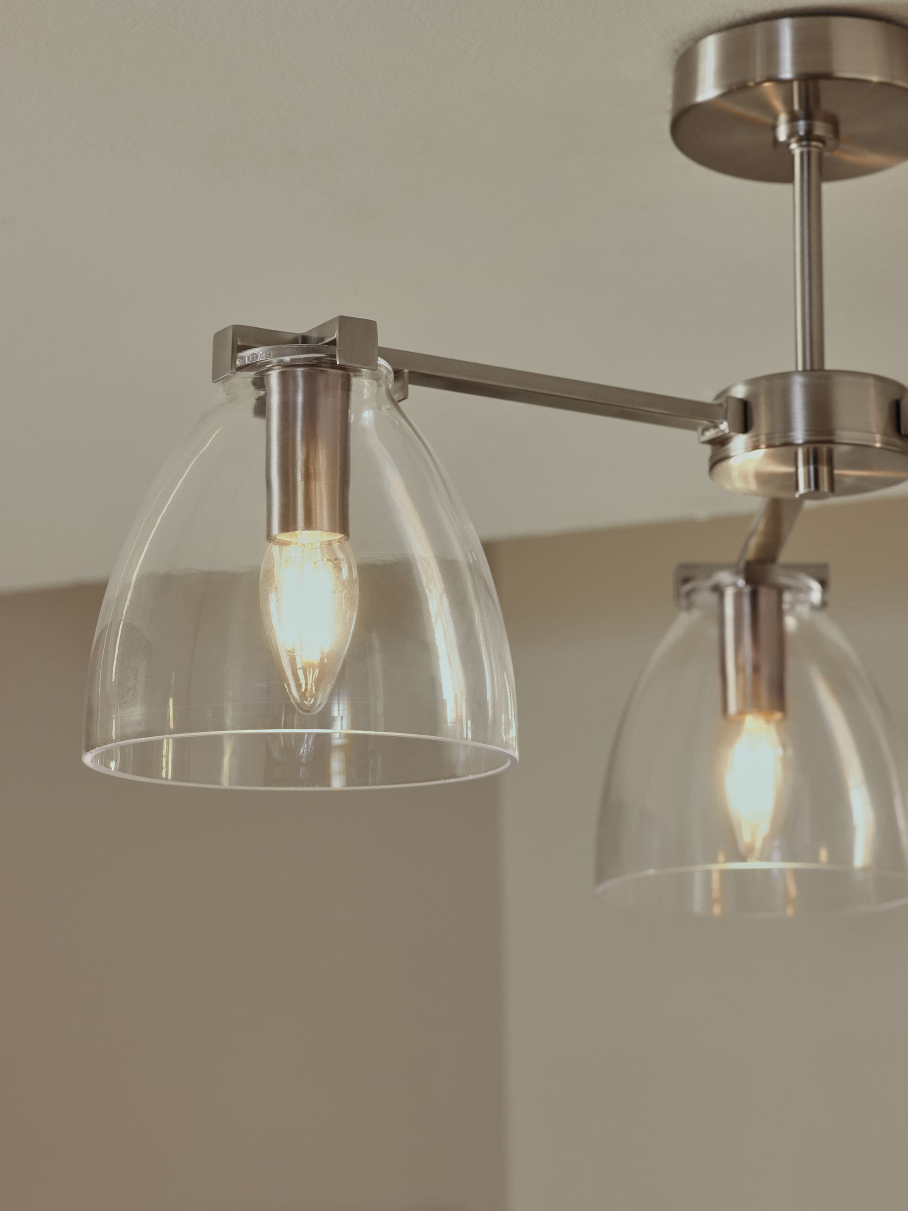 Derwent brushed nickel flush ceiling light 3 glass shades (British brand)