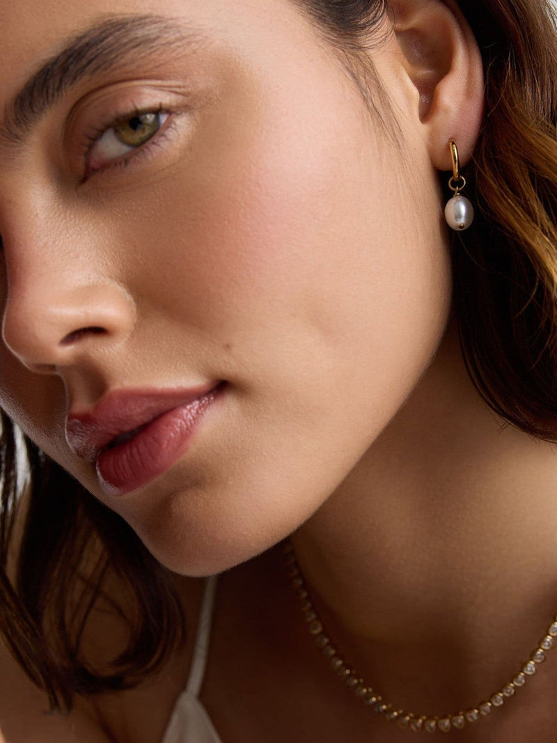 D.LOUISE gold tone pearl huggies earrings - British product
