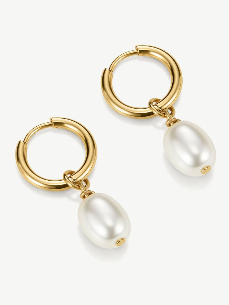 D.LOUISE gold tone pearl huggies earrings - British product