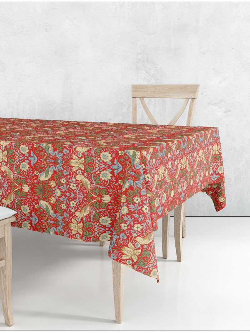 William Morris Gallery Red Strawberry Thief 100% Cotton Table Cloth Rectangular 132x178cm