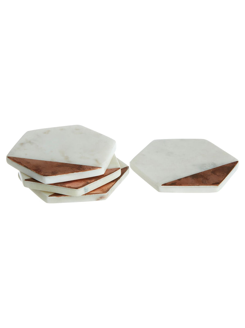 Maison by Premier white marble and copper inlay coasters set of 4, imported from the UK