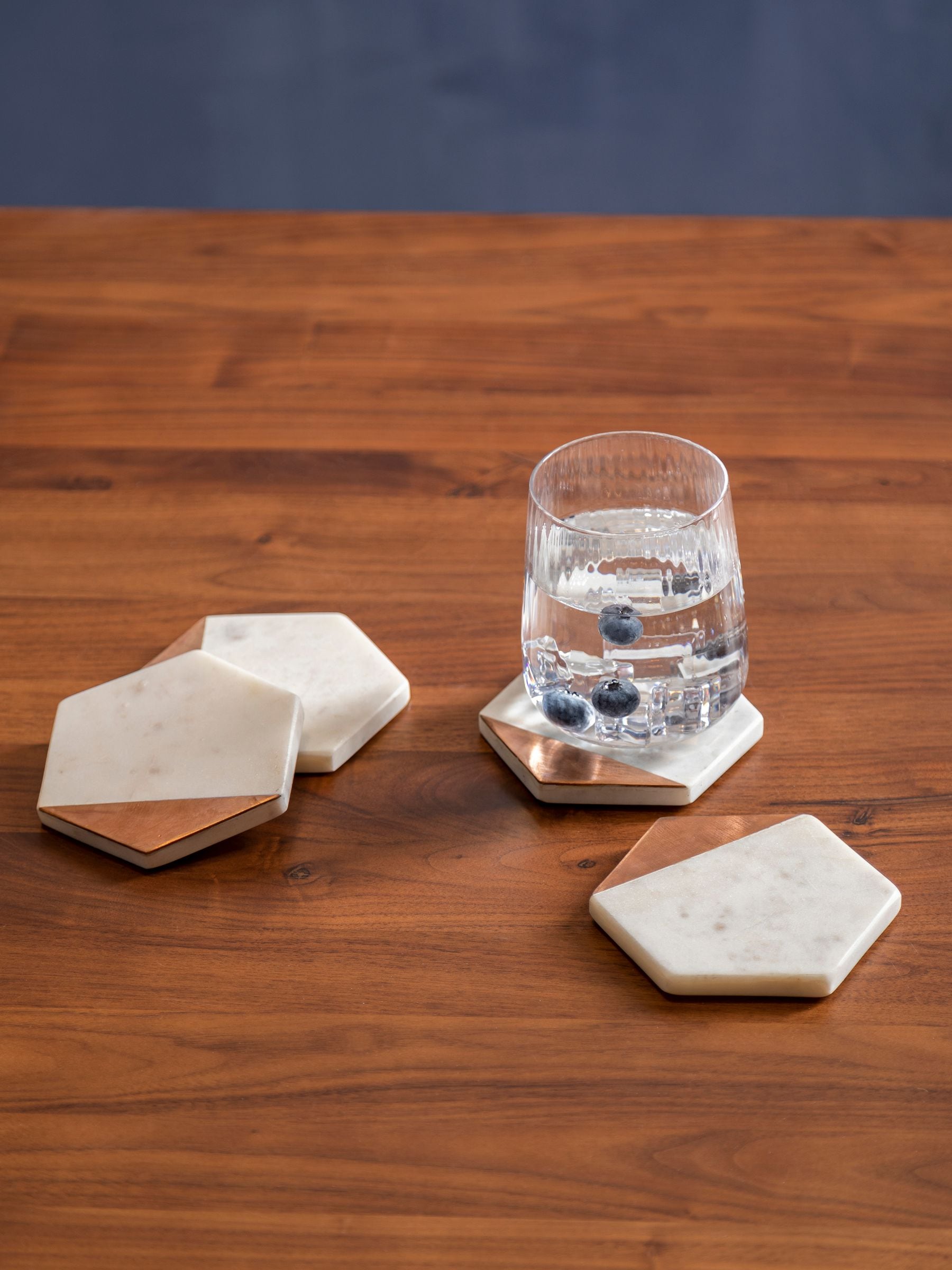 Maison by Premier white marble and copper inlay coasters set of 4, imported from the UK