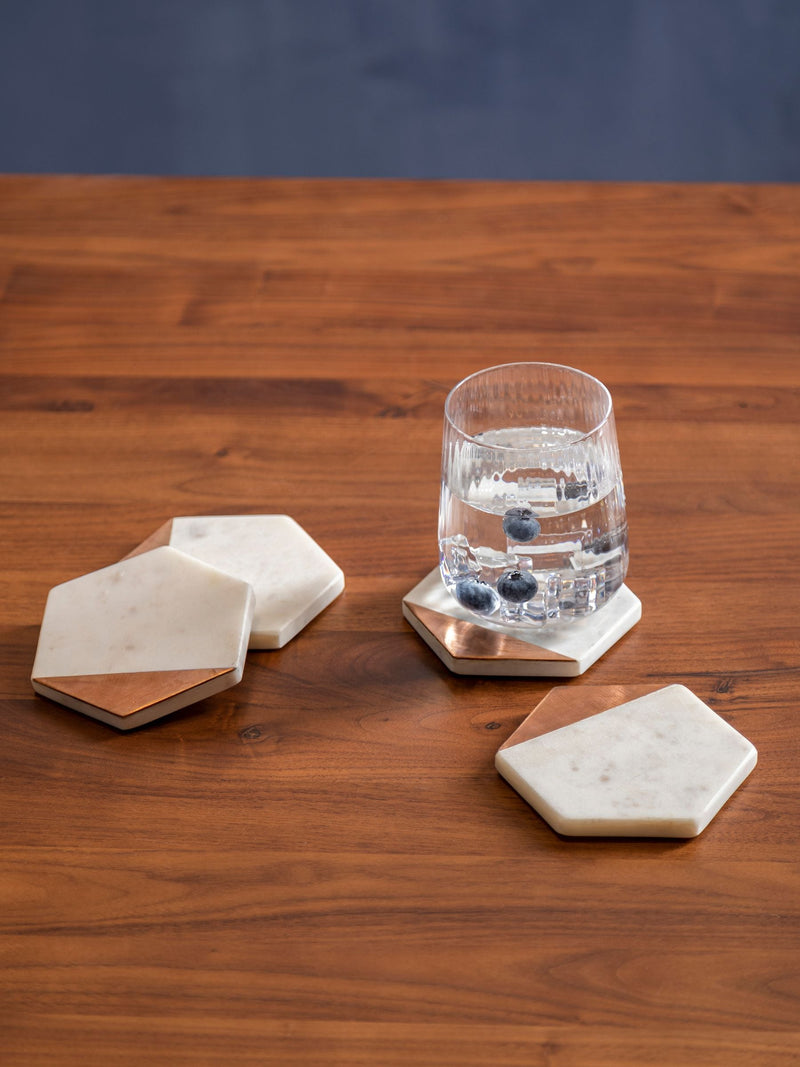 Maison by Premier white marble and copper inlay coasters set of 4, imported from the UK