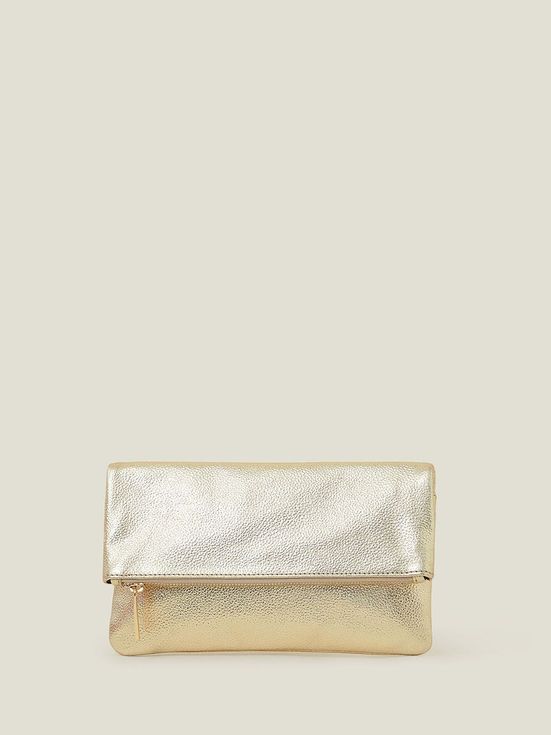 Accessorize Gold Leather Fold Over Clutch