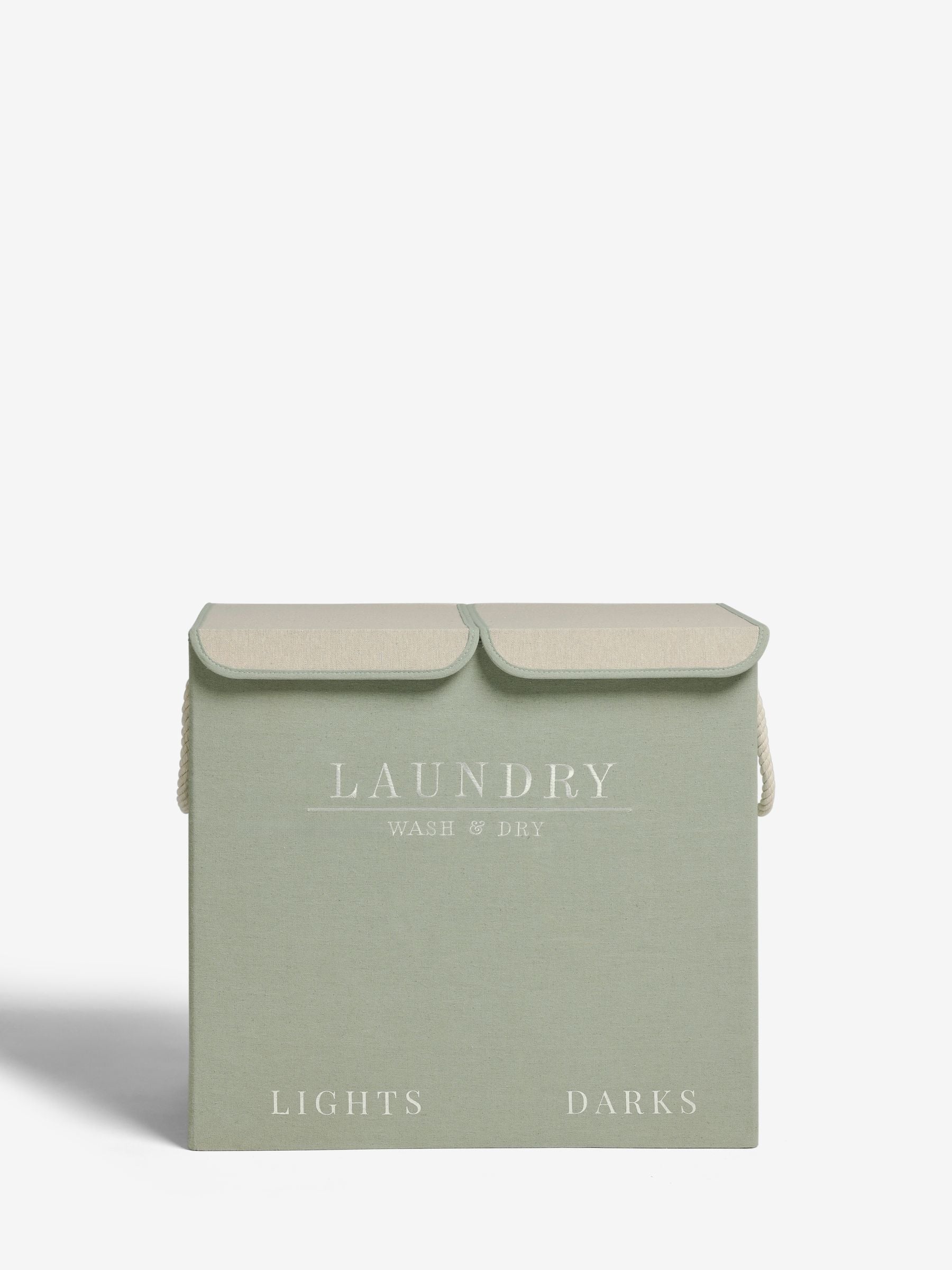 Sage green laundry sorter basket with embroidered detail - British product