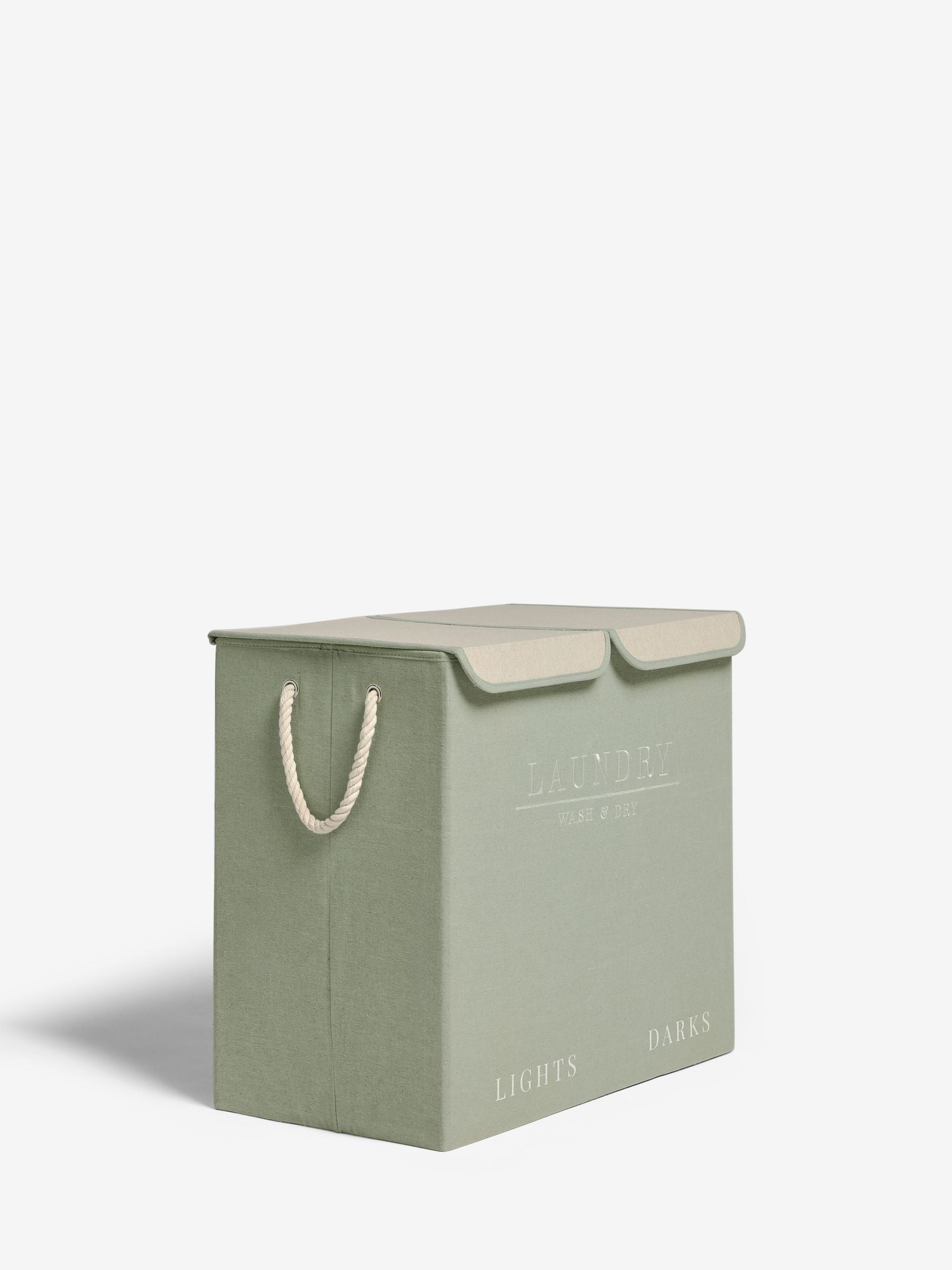 Sage green laundry sorter basket with embroidered detail - British product
