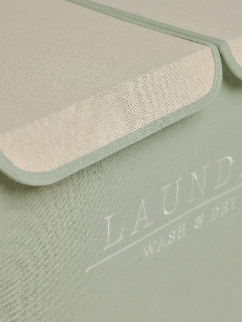 Sage green laundry sorter basket with embroidered detail - British product