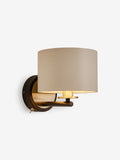 Brass Hudson wall light brushed brass fabric shade, imported from the UK