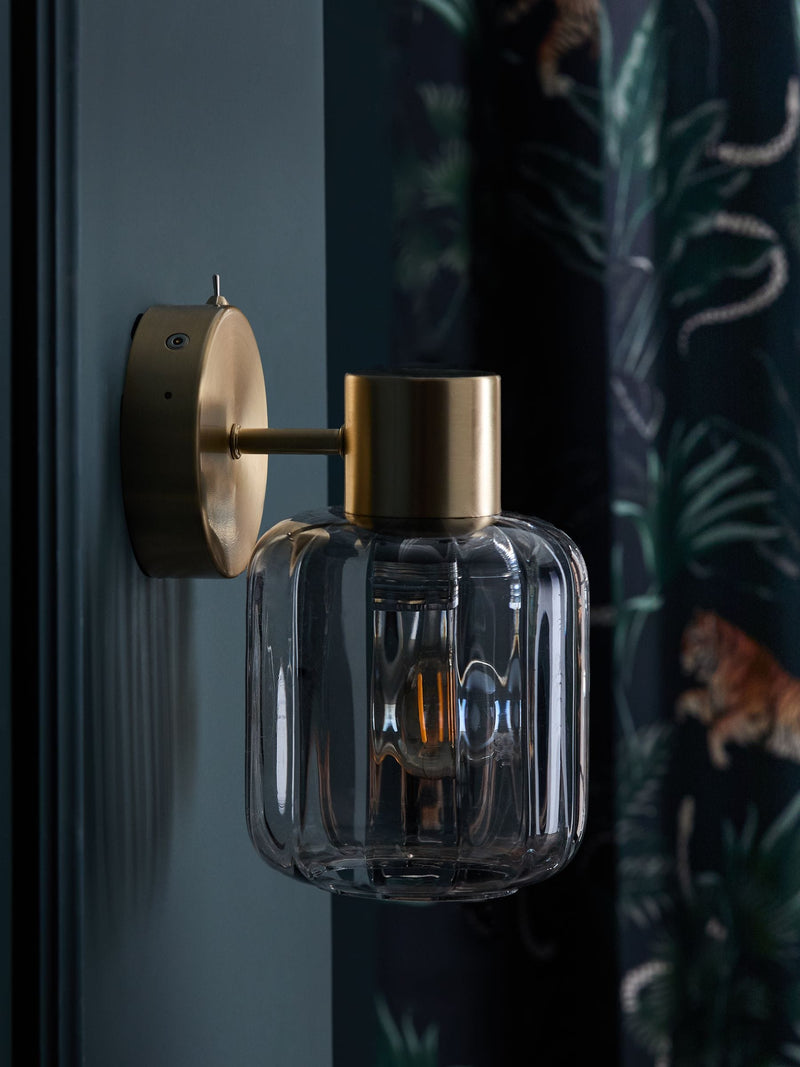 Jensen rechargeable wall light brass smoked glass - British product