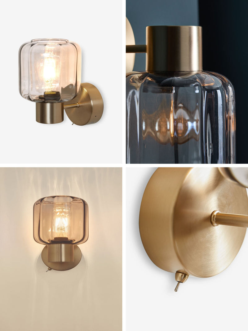 Jensen rechargeable wall light brass smoked glass - British product