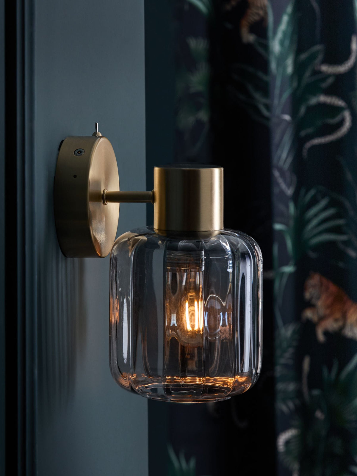 Jensen rechargeable wall light brass smoked glass - British product