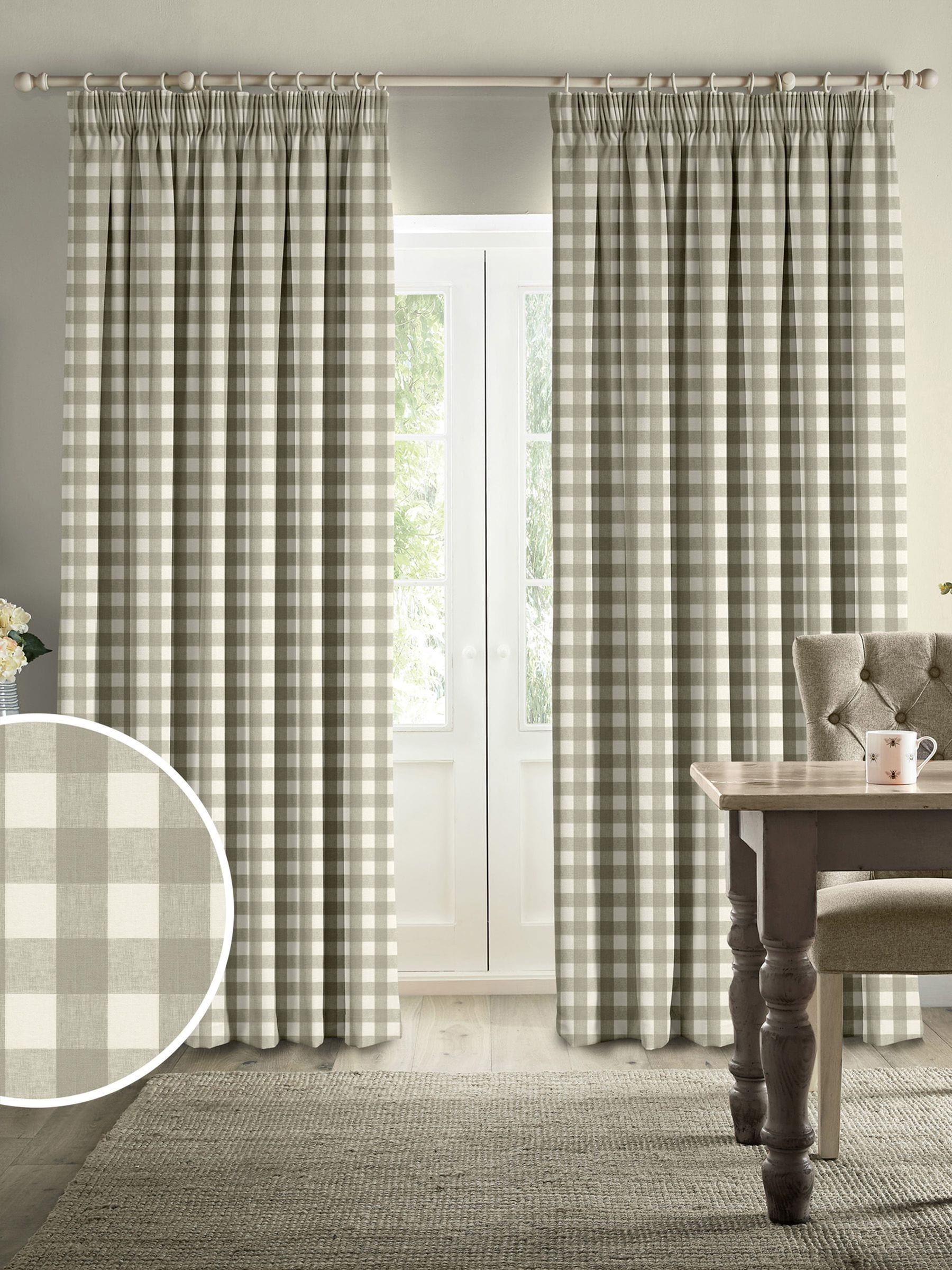 Sophie Allport Natural Stone gingham curtains made to measure - British product