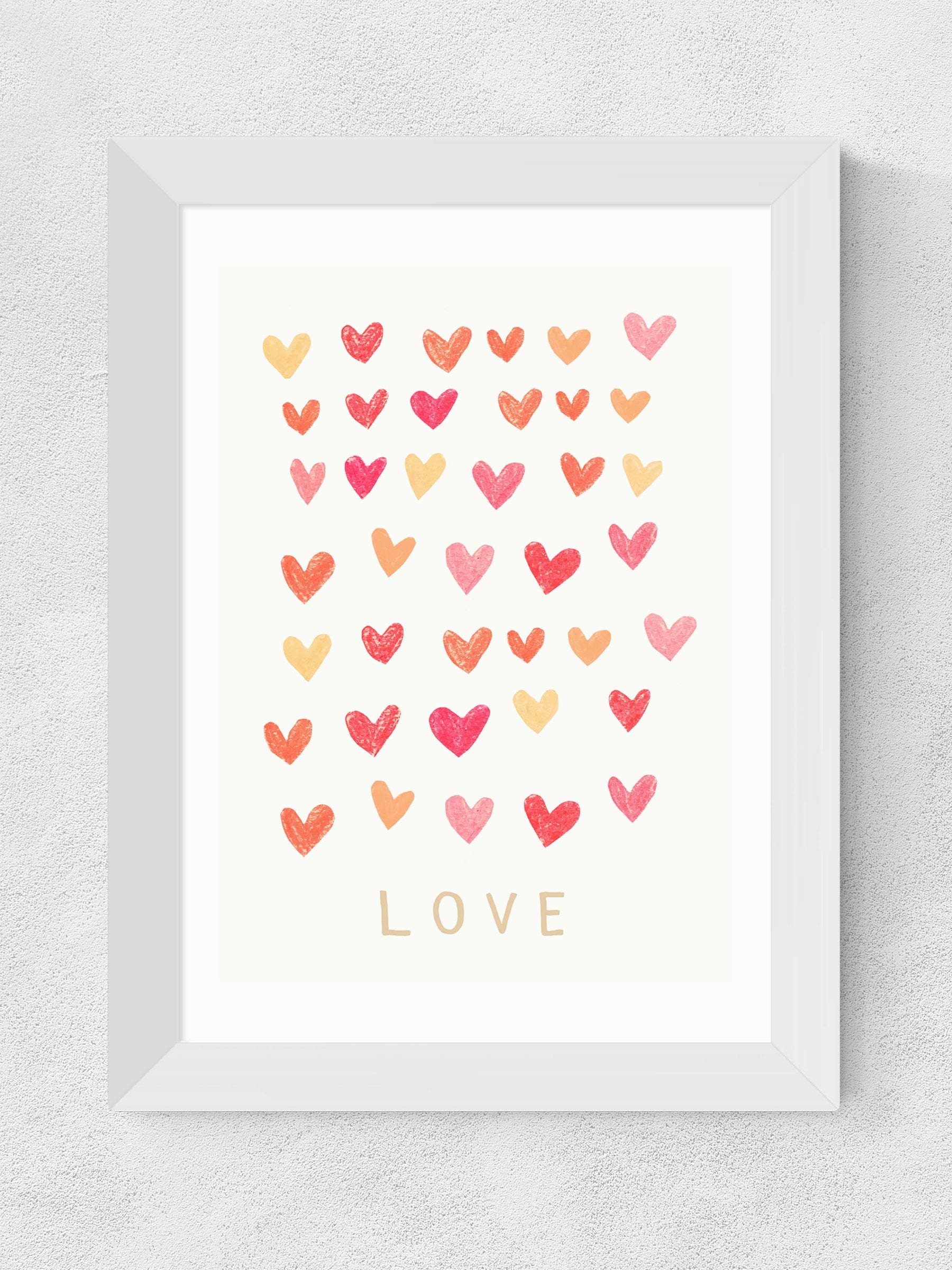 Framed Art Print with Multicolor Love Heart Design