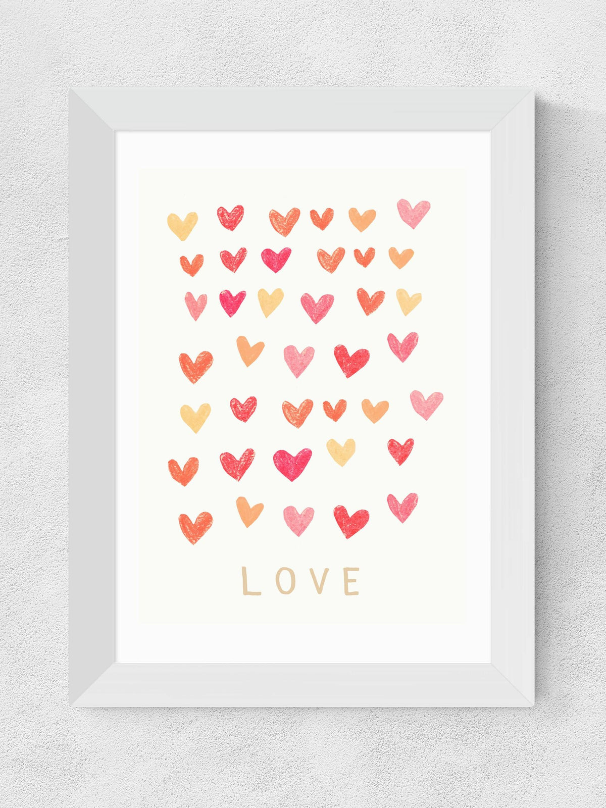 Framed Art Print with Multicolor Love Heart Design