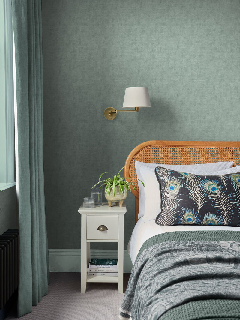 Graham & Brown Organdy wallpaper sample in soft blue, imported from the UK
