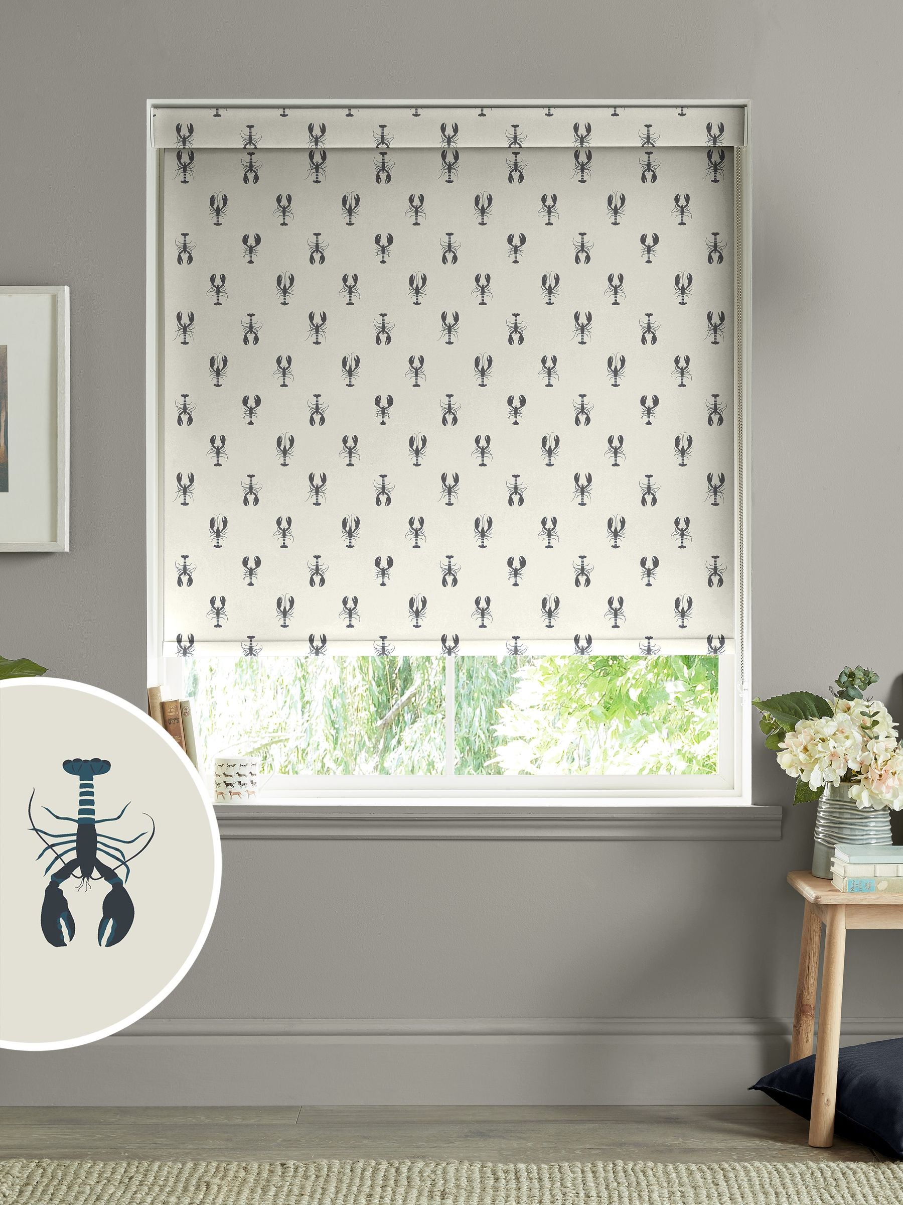 Sophie Allport white lobster made to measure roller blind (British brand)