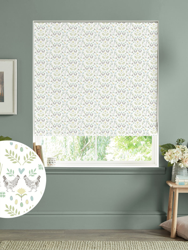 Sophie Allport roman blind with White Spring Chick pattern, UK version