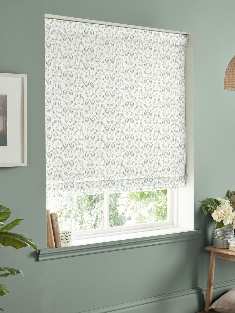 Sophie Allport roman blind with White Spring Chick pattern, UK version
