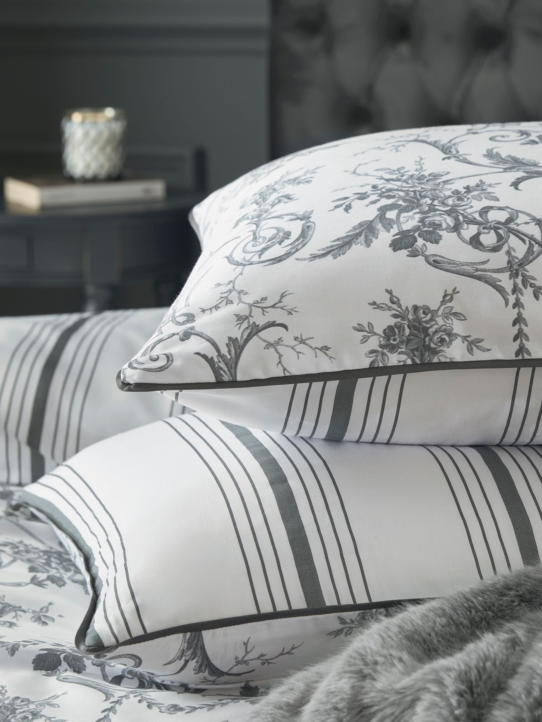 Laura Ashley Grey Charcoal Reversible Tuileries duvet cover set, UK version