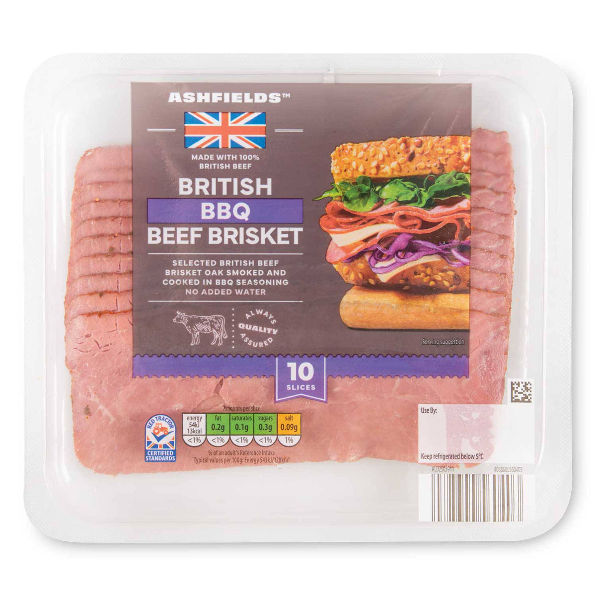 BBQ beef brisket slices pack of 10, (British brand)