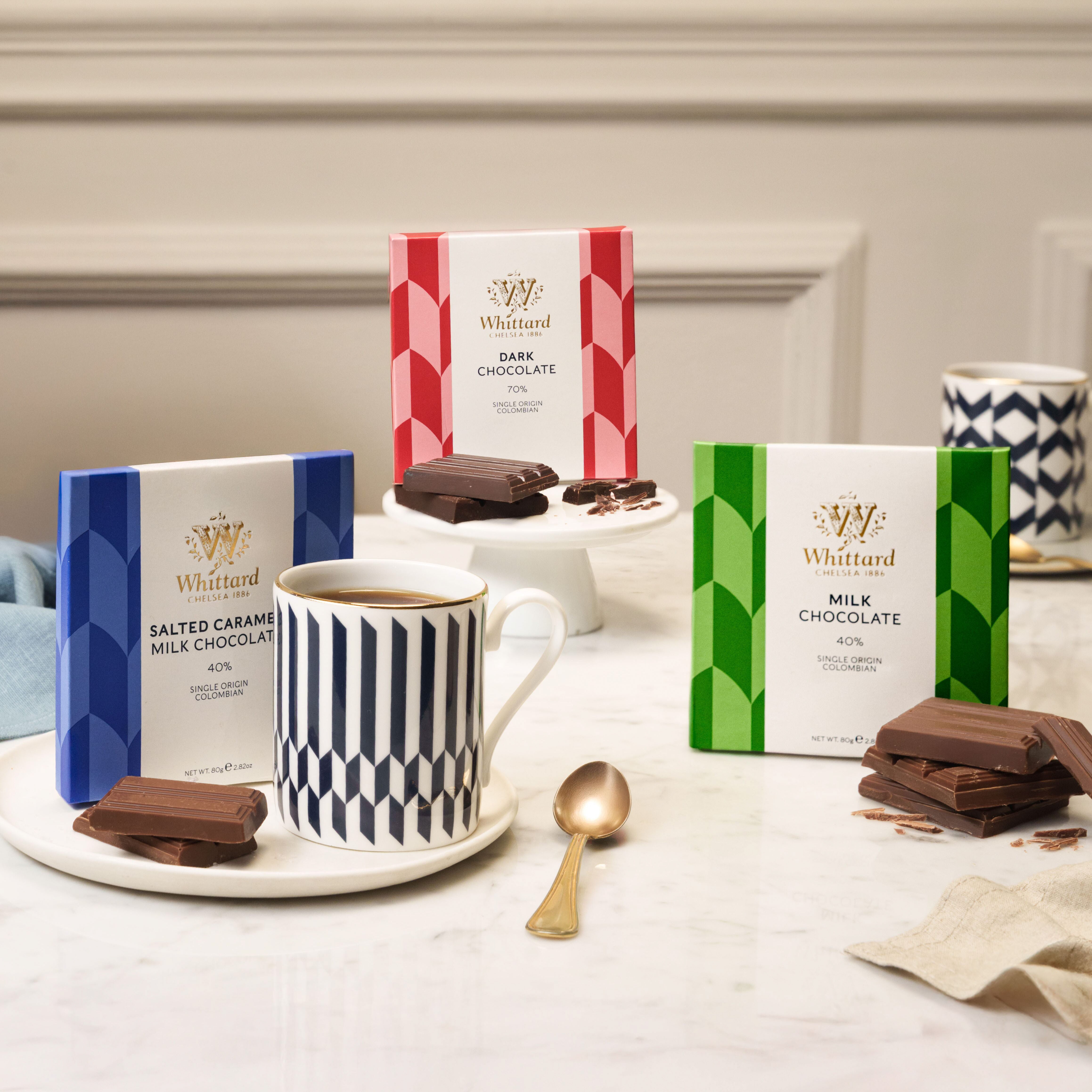 Whittard chocolate trio milk, salted caramel, dark (British brand)
