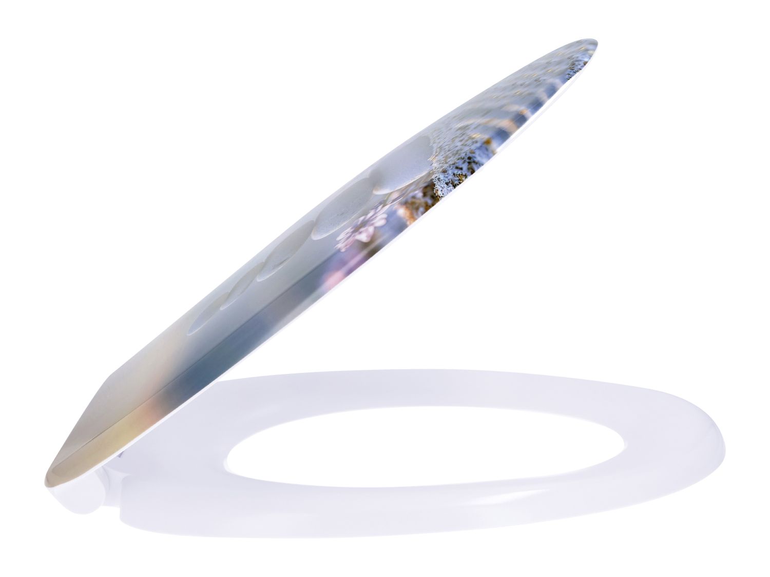 Patterned toilet seat with soft close mechanism (British brand)