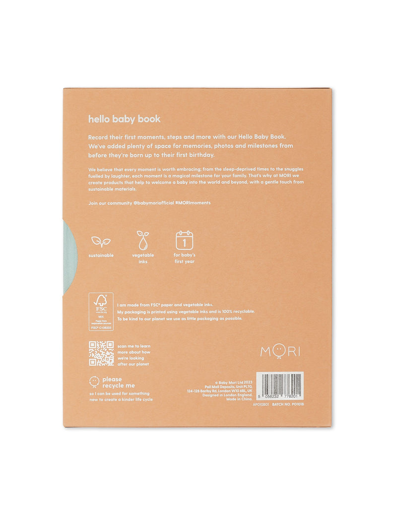 MORI Hello Baby memory book for recording baby milestones - British product