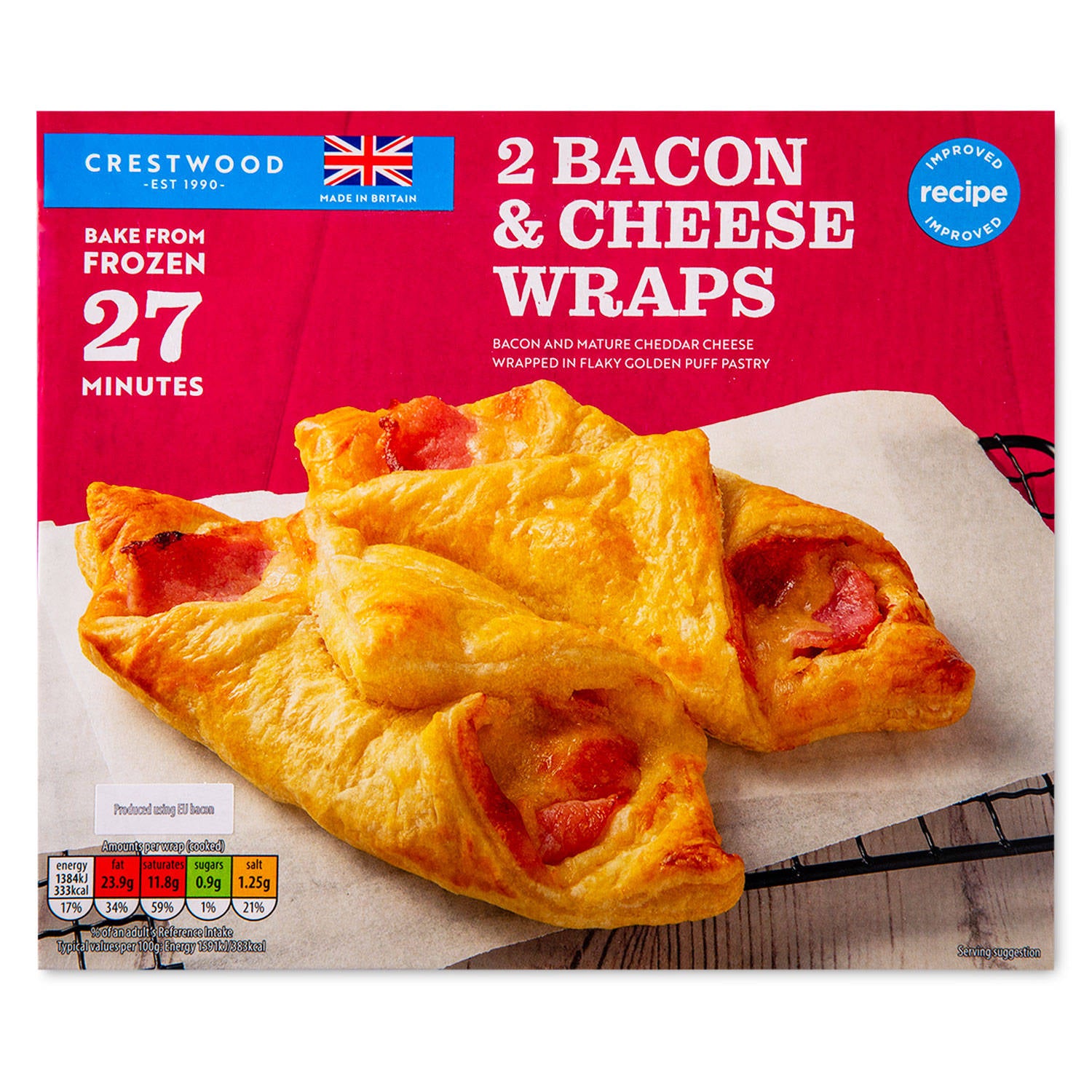 Bacon & Cheese Wraps 2 pack in flaky puff pastry (British brand)