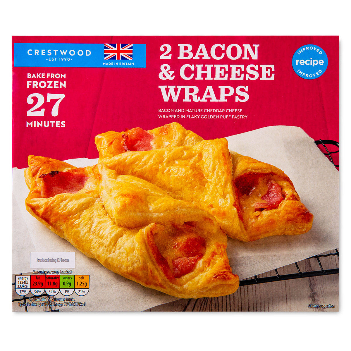 Bacon & Cheese Wraps 2 pack in flaky puff pastry (British brand)