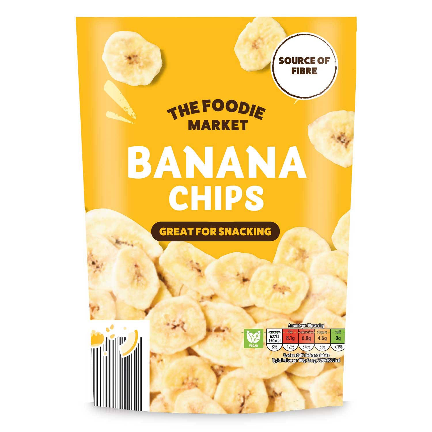 A pack of crispy banana chips 100g - British product