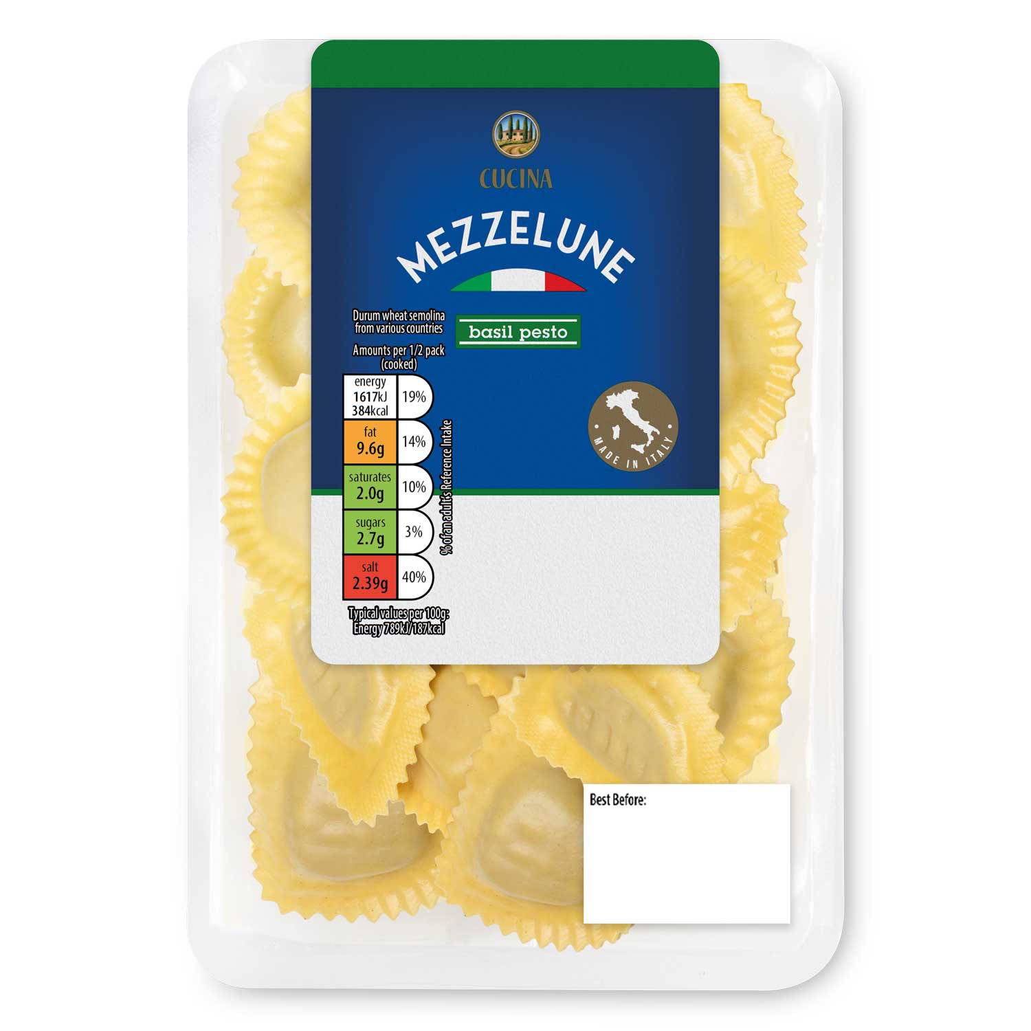 Cucina Basil Pesto Mezzelune, imported from the UK