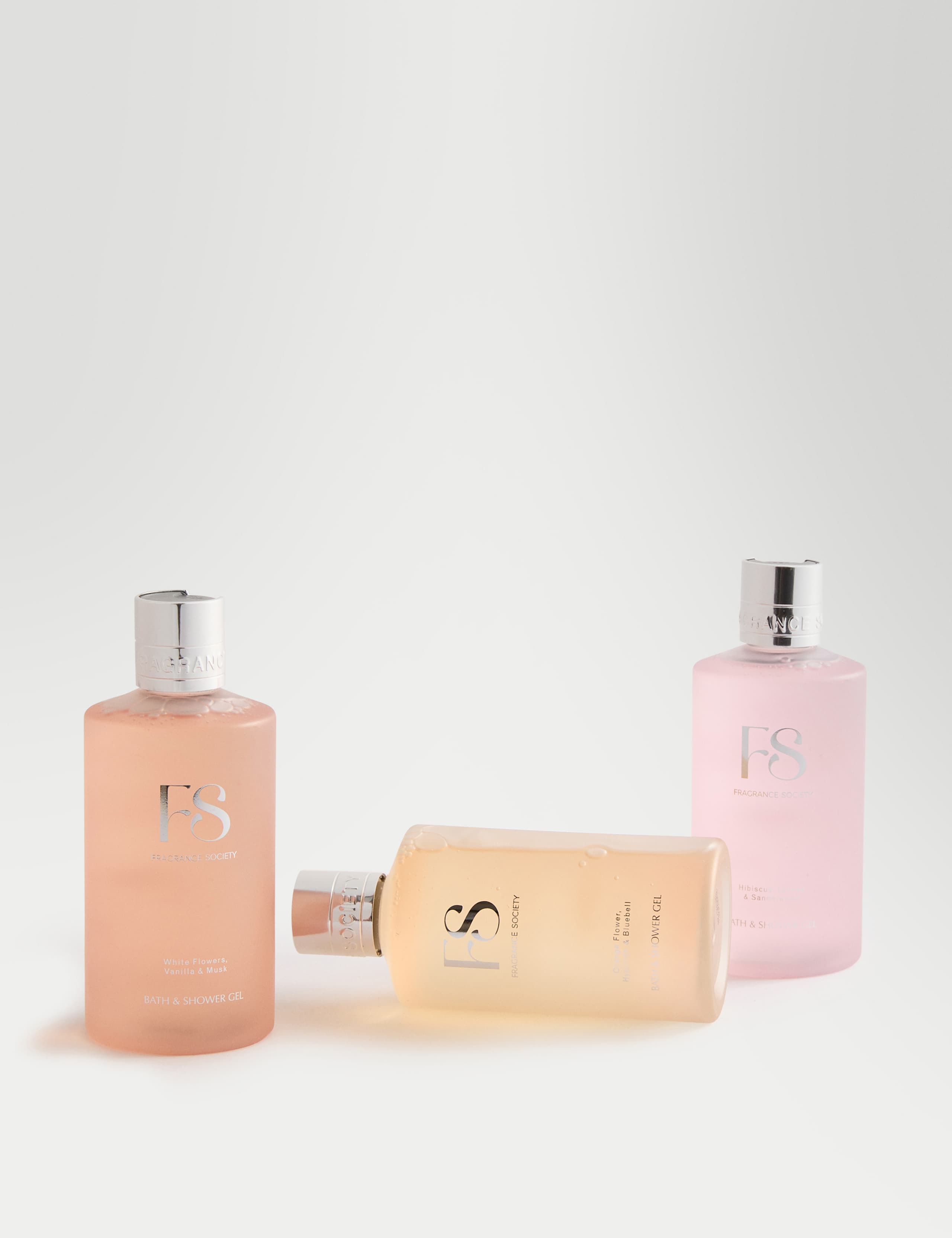 Fragrance Society Bath and Shower Gel Trio with three floral scents - British product