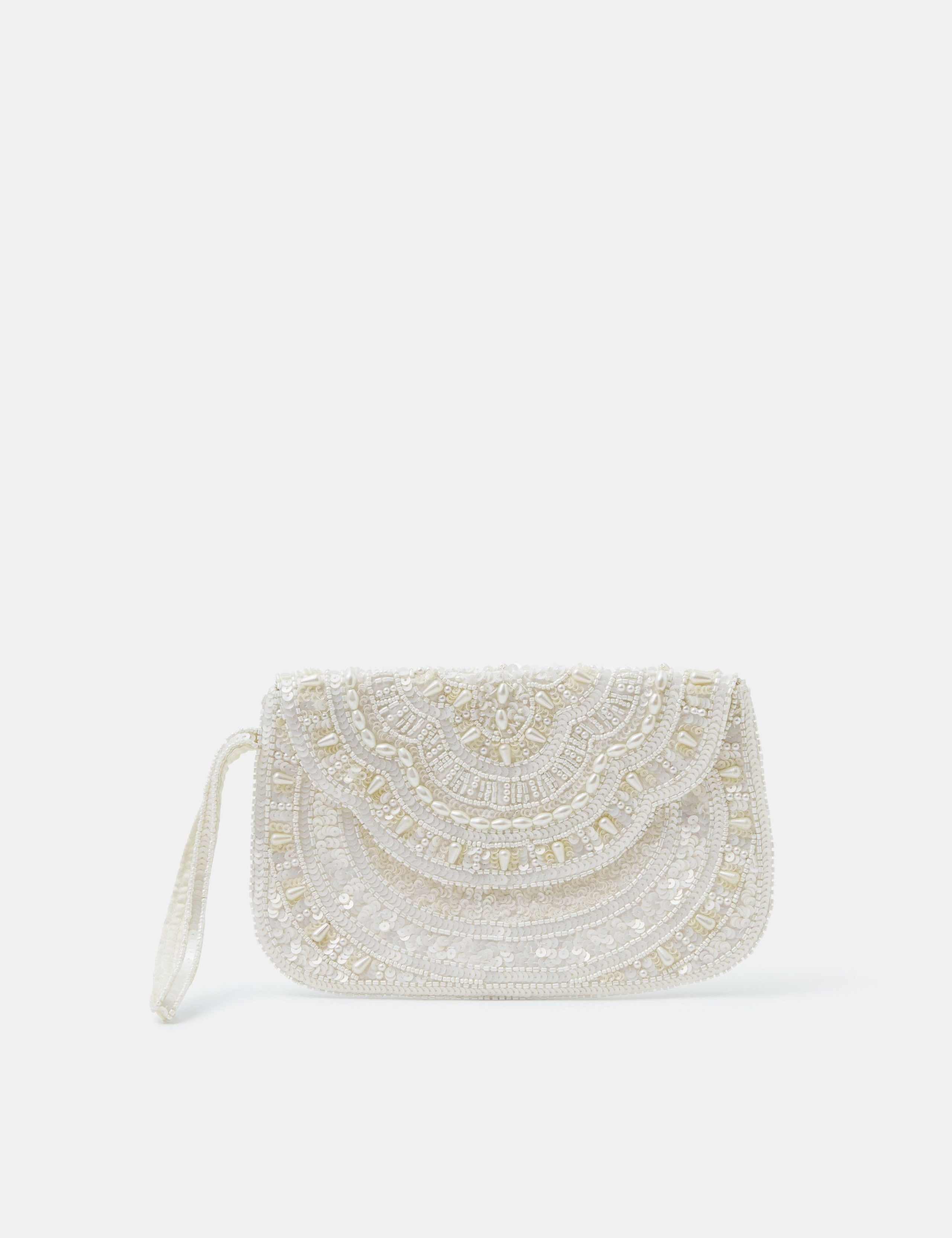 Accessorize beaded embellished clutch bag with sequins, imported from the UK