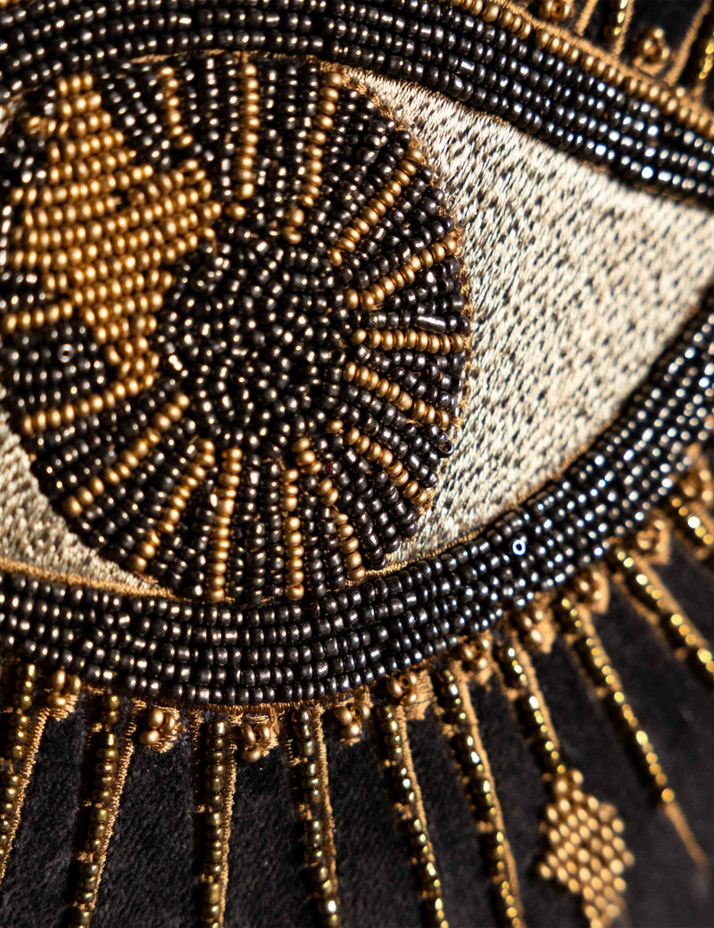 Rockett St George beaded velvet cushion with eye motif (British brand)