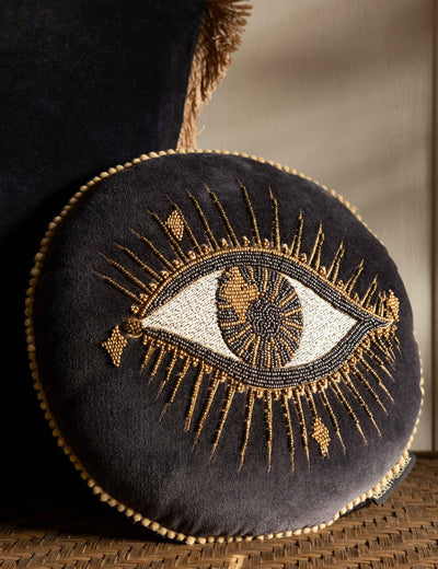 M&S Rockett St George Beaded Eye Velvet Embellished Cushion 30cm- Buy online at McGrocer