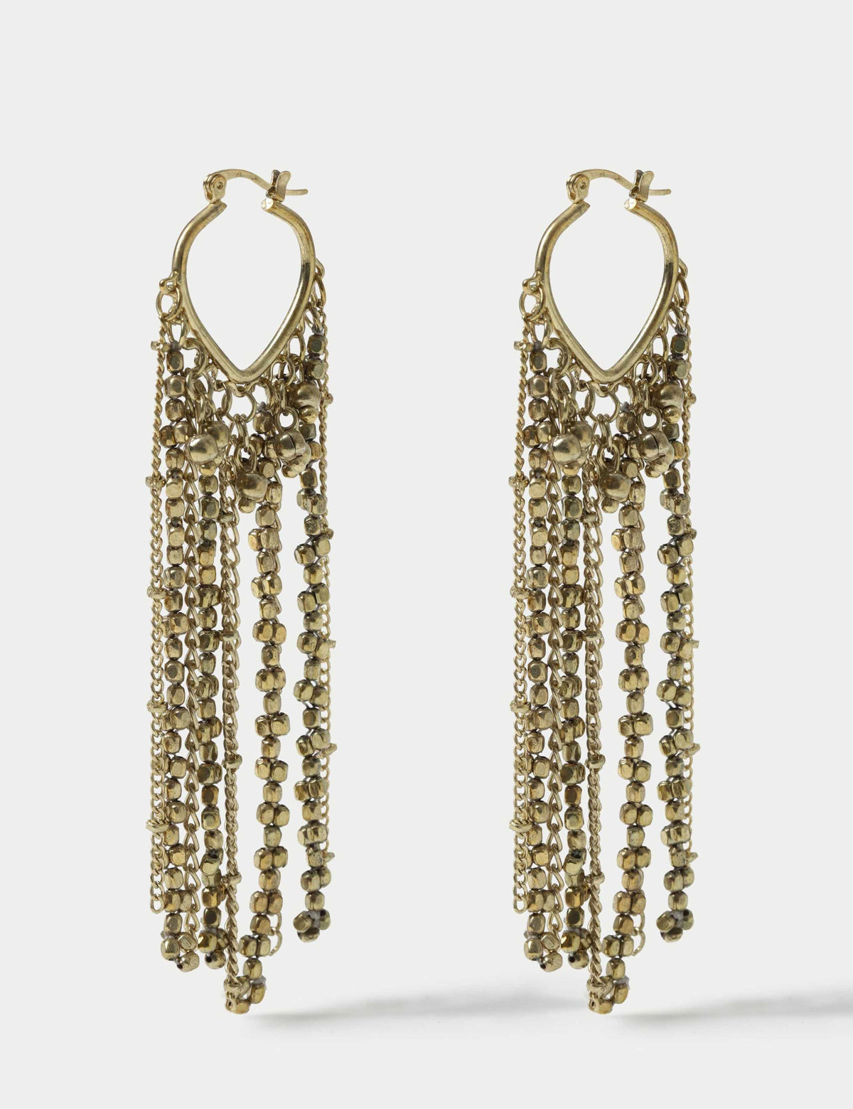 Beaded fringe drop hoop earrings (British brand)