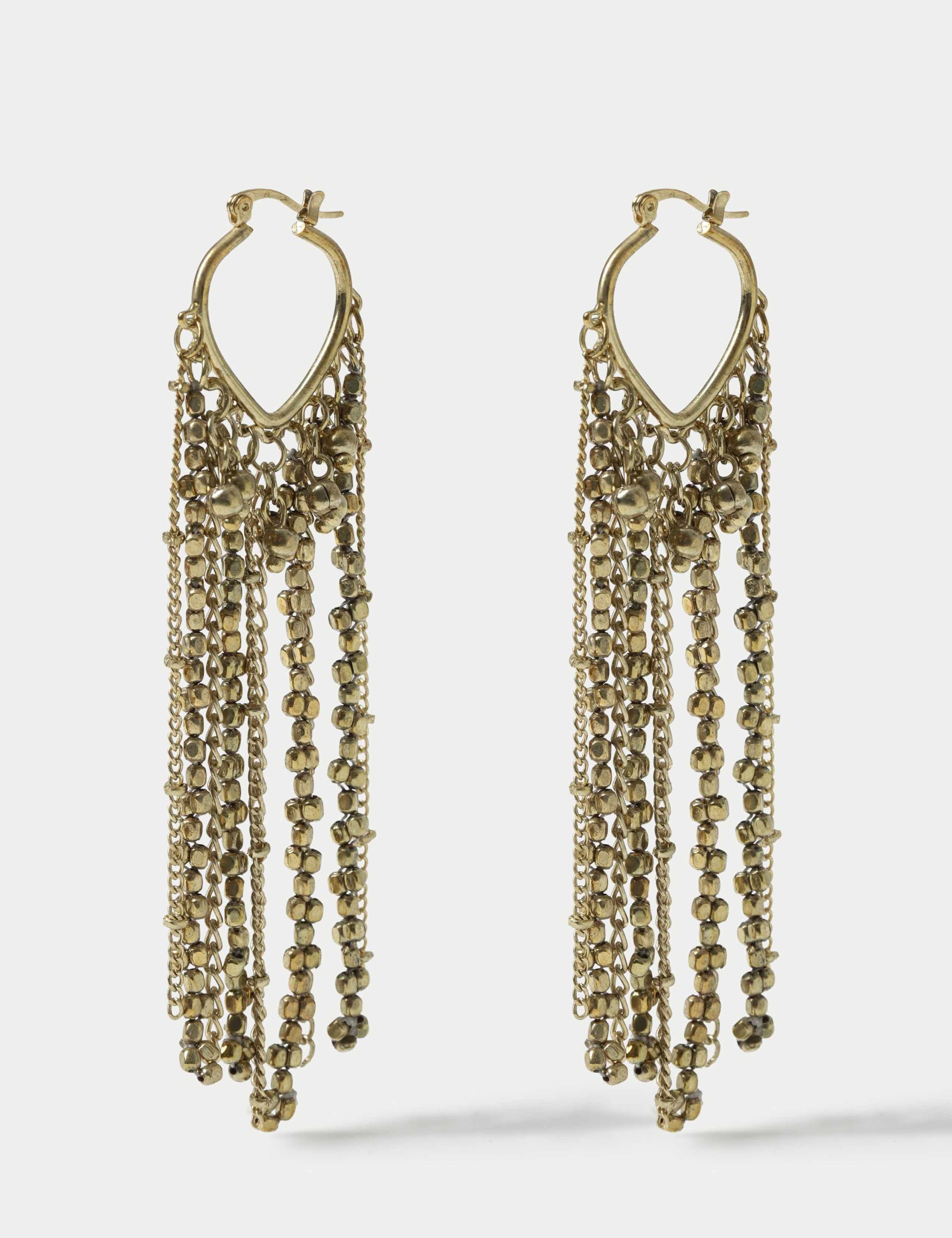 Beaded fringe drop hoop earrings (British brand)