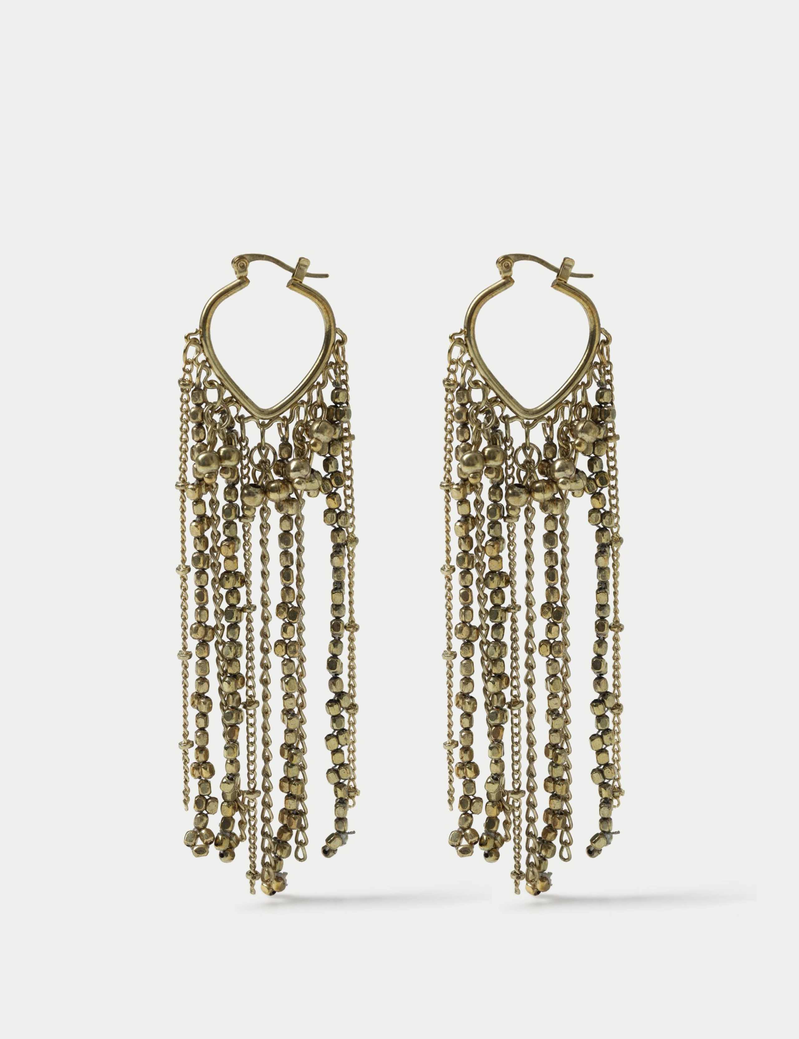 Beaded fringe drop hoop earrings (British brand)