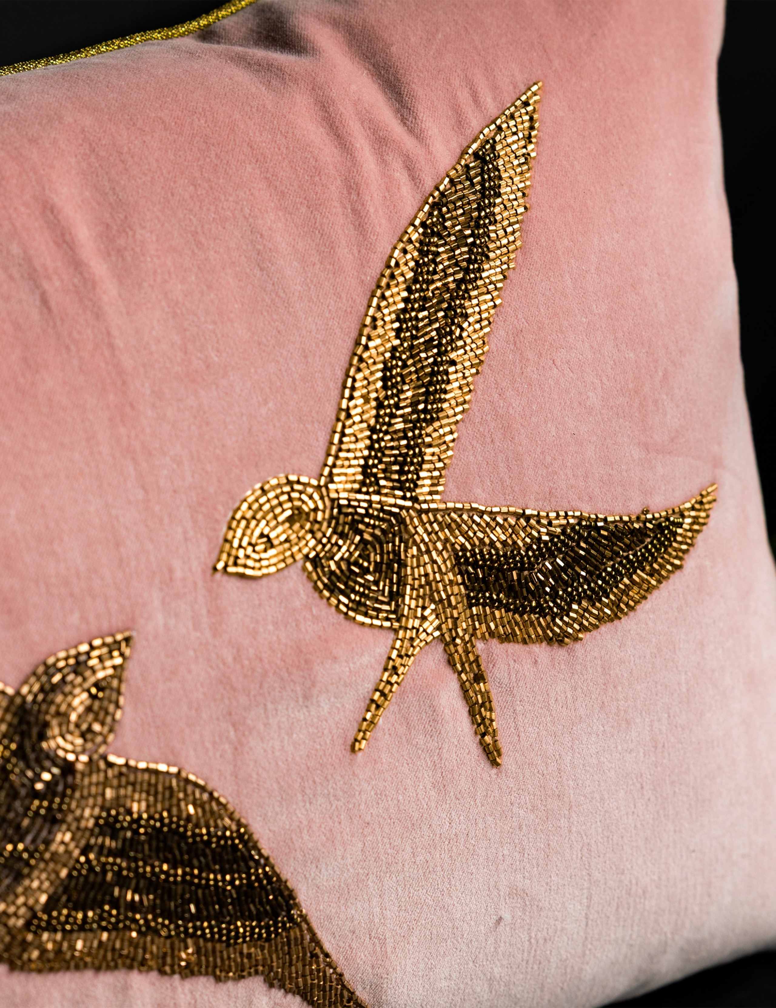 Rockett St George beaded love birds cushion 40cm by 60cm, imported from the UK