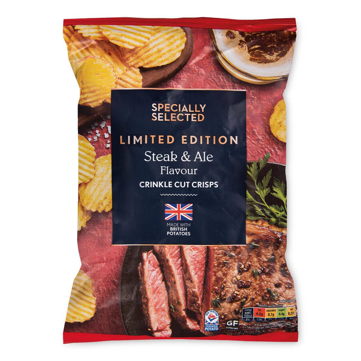 Crinkle-cut crisps with beef and ale flavour - British product