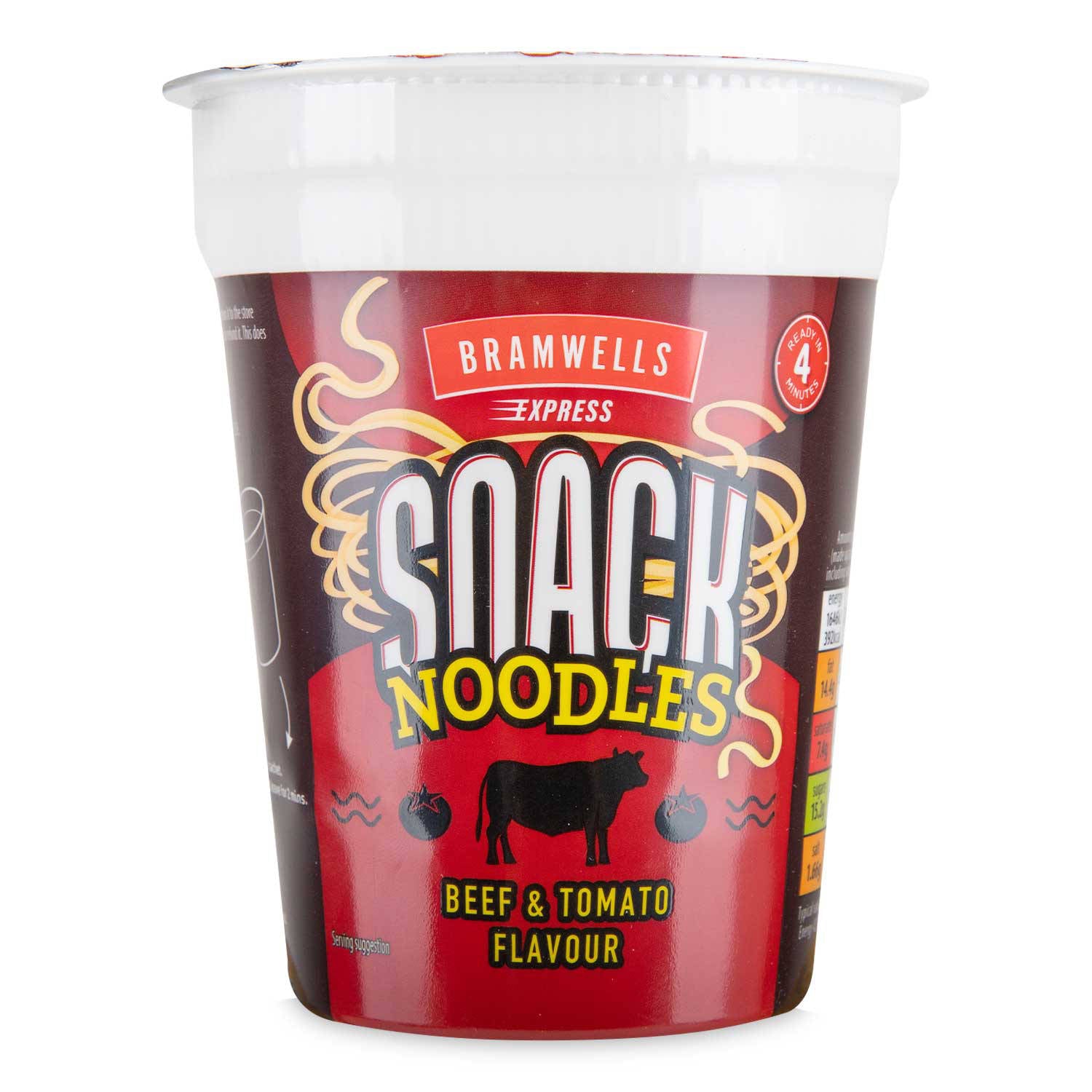 Snack noodle pot beef and tomato flavour, imported from the UK