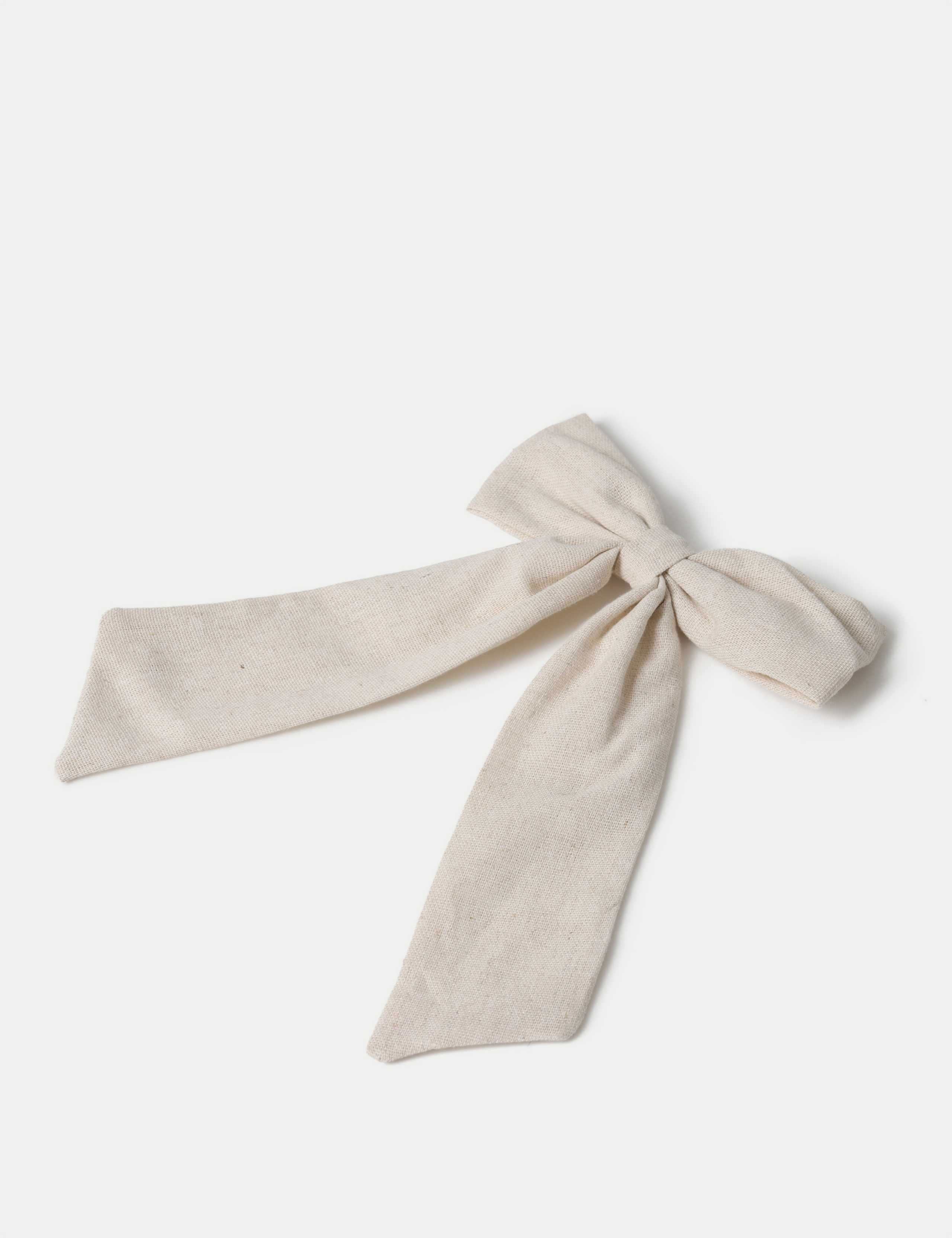 Beige linen bow hair accessory, imported from the UK