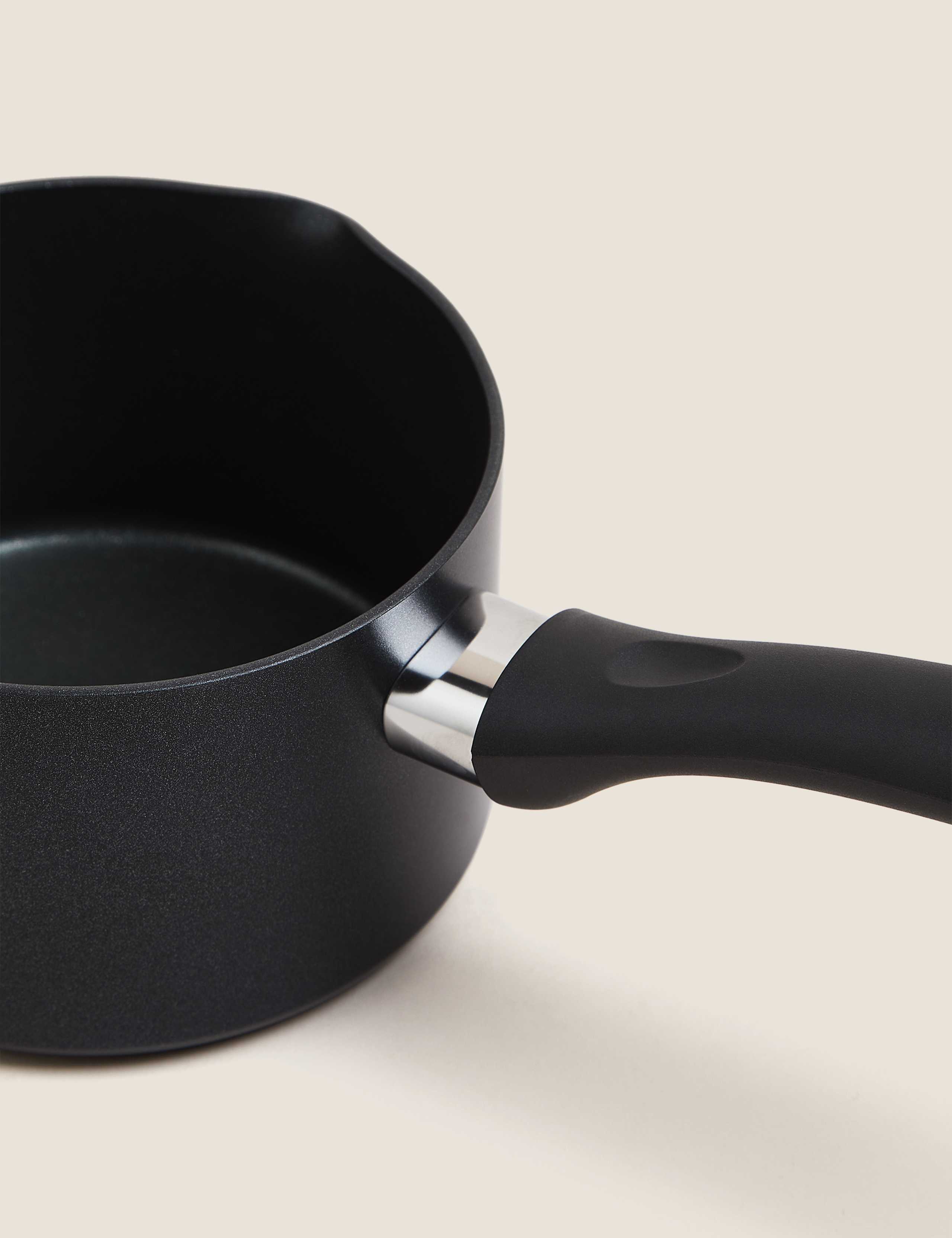 Black aluminium 14cm non-stick milk pan - British product
