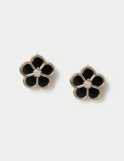 M&S Black Enamel Flower Stud Earrings- Buy online at McGrocer