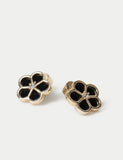 Black enamel flower stud earrings metal jewellery - British product