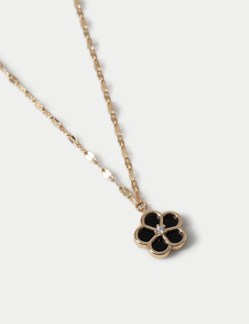 Black enamel flower necklace 70mm, UK version