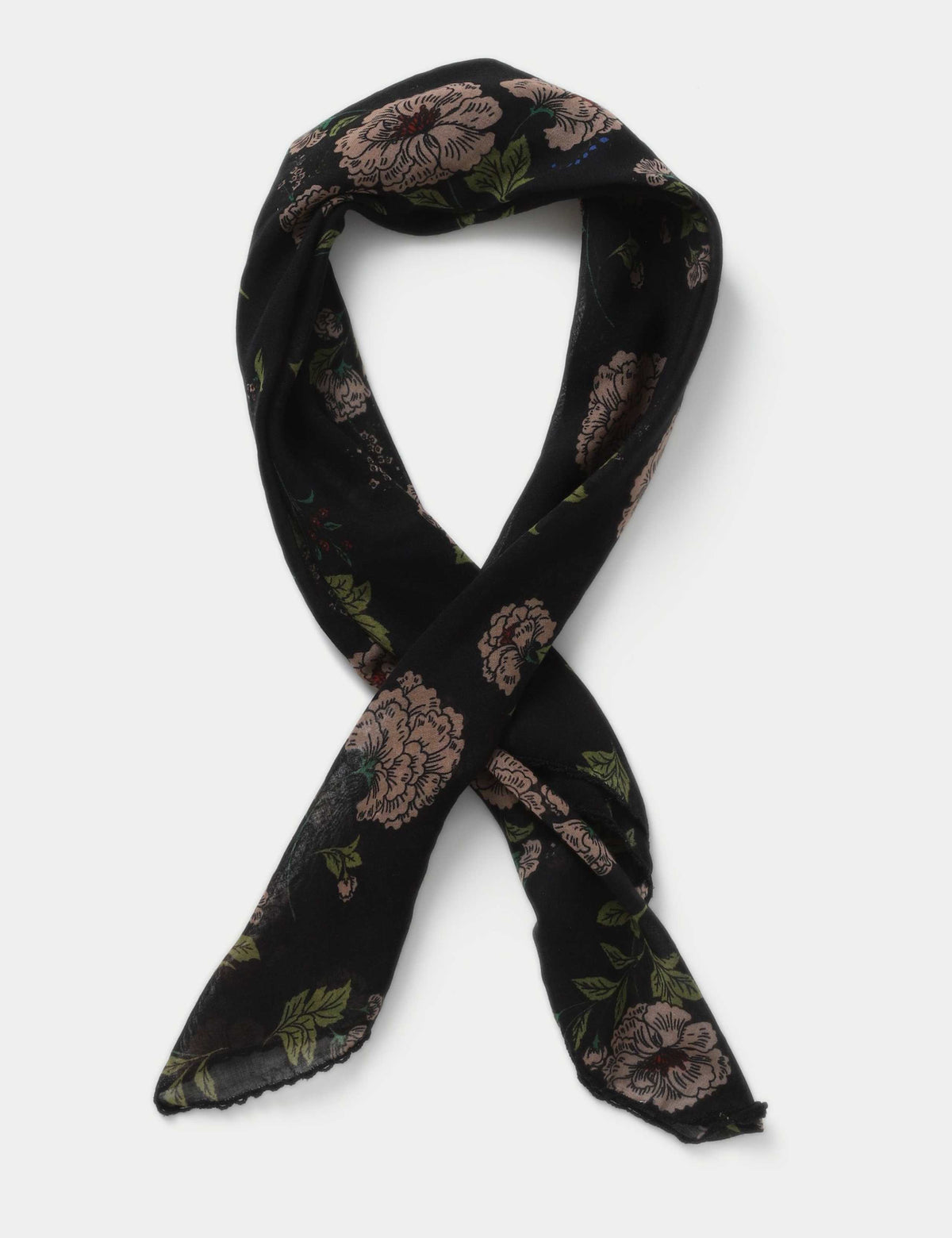 Black floral print synthetic scarf, imported from the UK