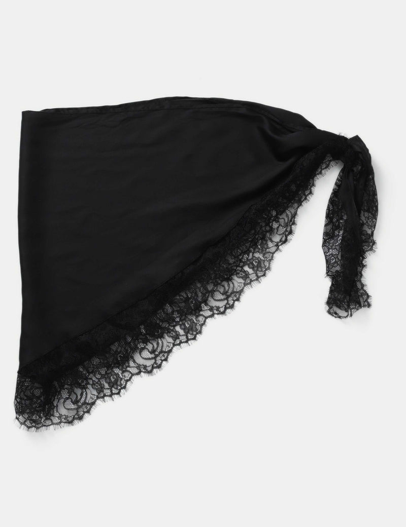 Black satin and lace tie scarf, imported from the UK